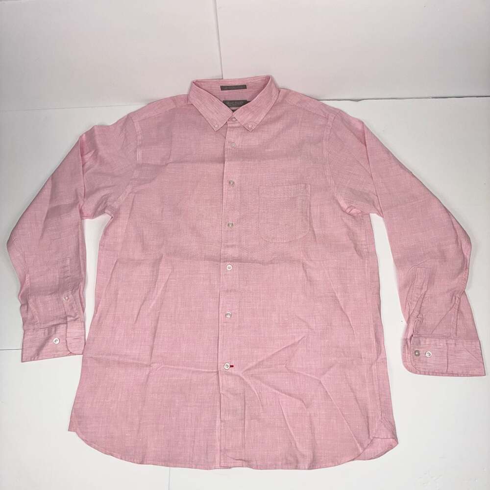 Daniel Cremieux Men's Pink Stretch Linen Button Down Shirt Size L